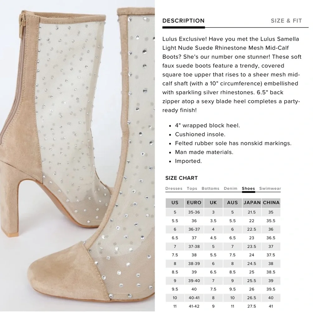 NWT Lulu’s Faux Suede Rhinestone Mid Calf Boots